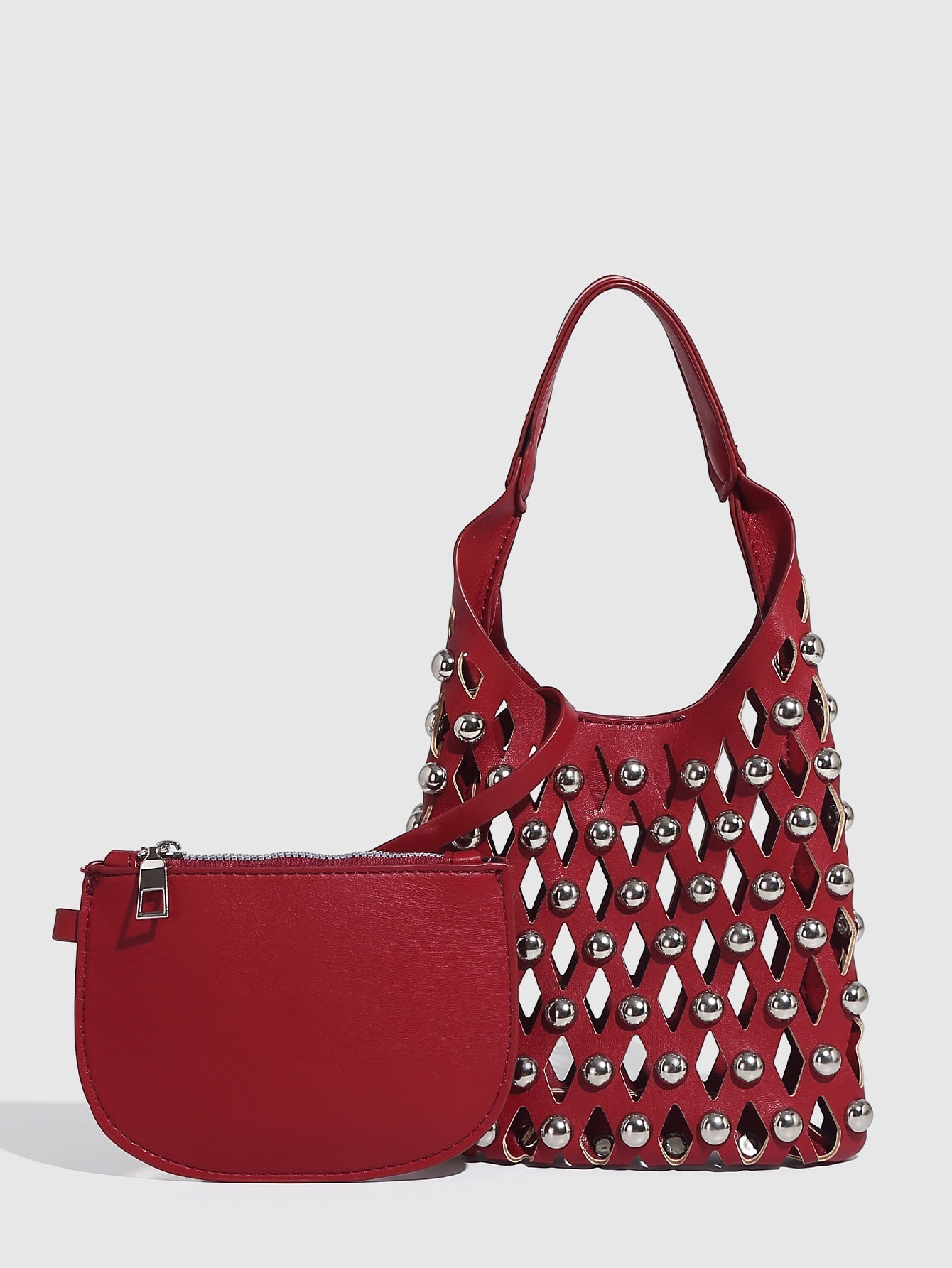 Hollow Out Rivet Chain Shoulder Bucket Bag