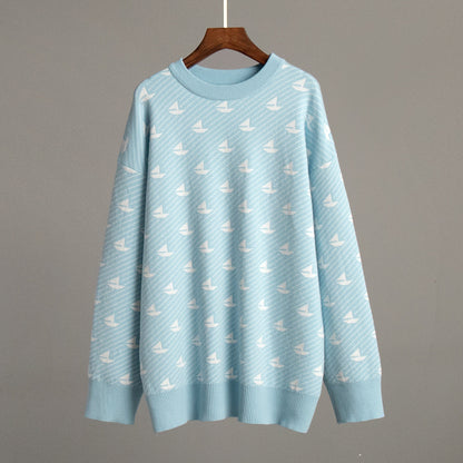 Print Contrast Color Loose Sweater