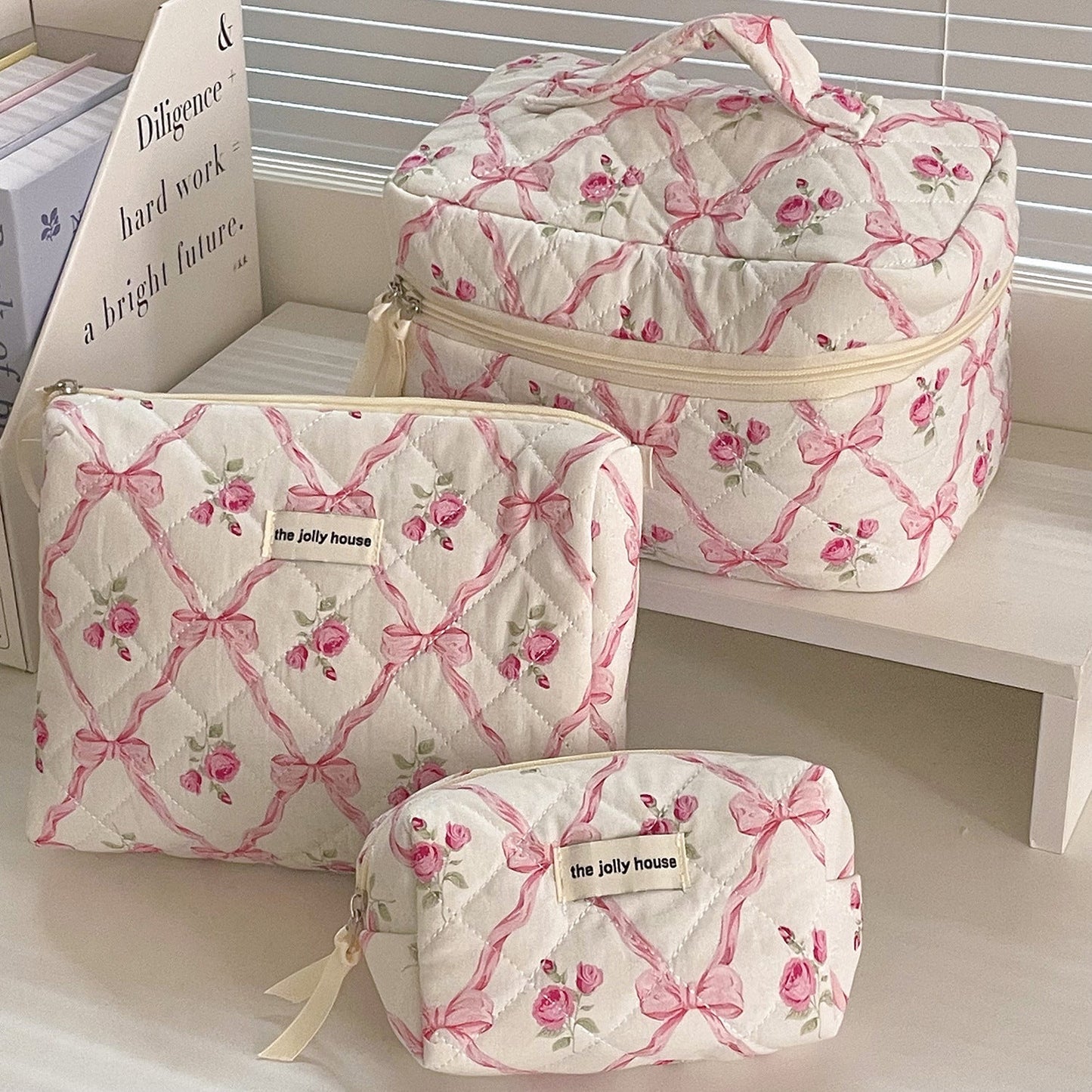 Bow Print Soft Portable Sweet Make Up Bag