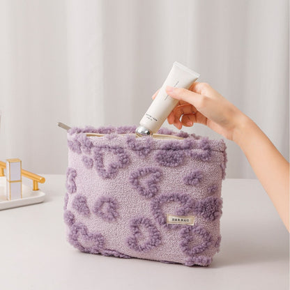 Purple Plushed Soft Love Jacquard Make Up Bag