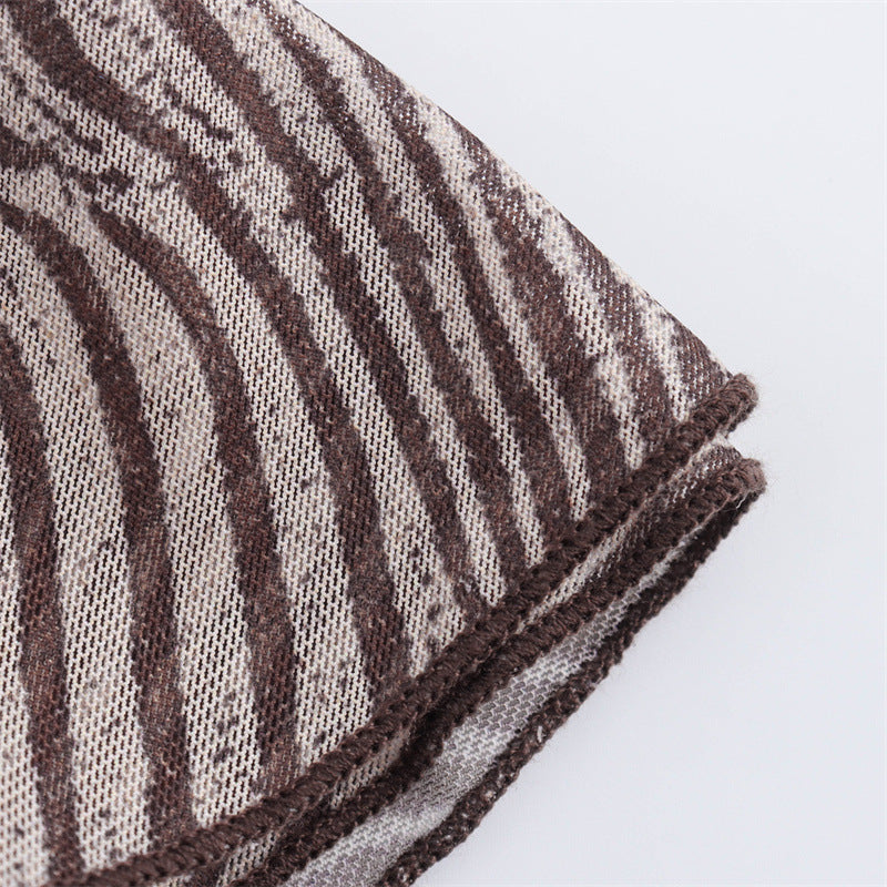 Vintage Striped Print Layered Halter Mini Dress