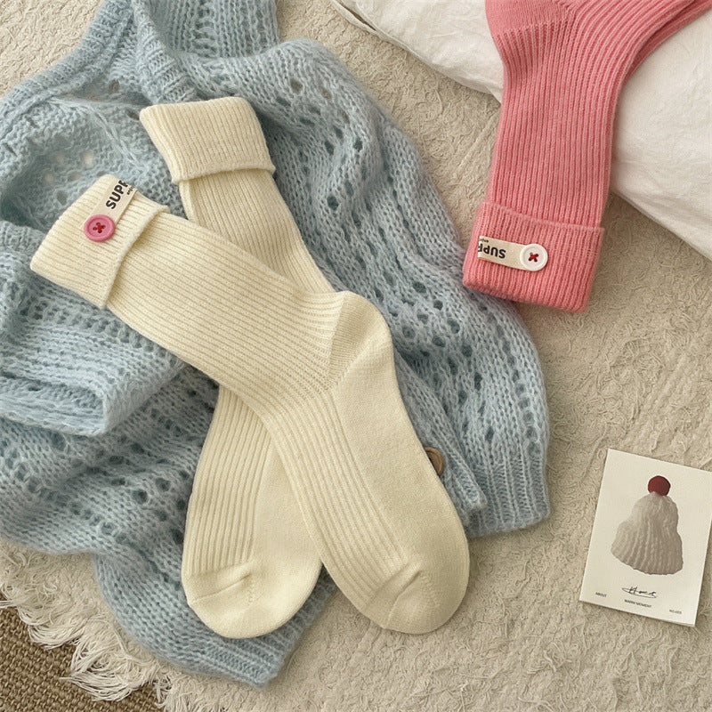 Candy Color Button Sweet Simple Socks