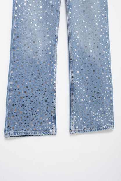 Versatile Sequin Wide Leg Denim Pants