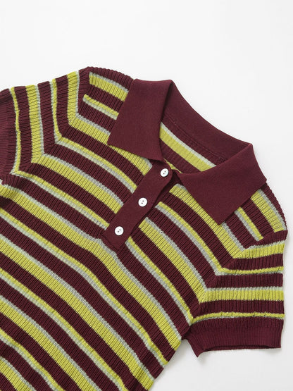 Color Block Striped Short Sleeve Knit Top
