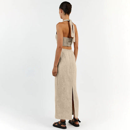 Sleeveless Halter Bandeau Split Skirt Sets