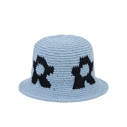 Floral Pattern Contrast Color Crochet Bucket Hat
