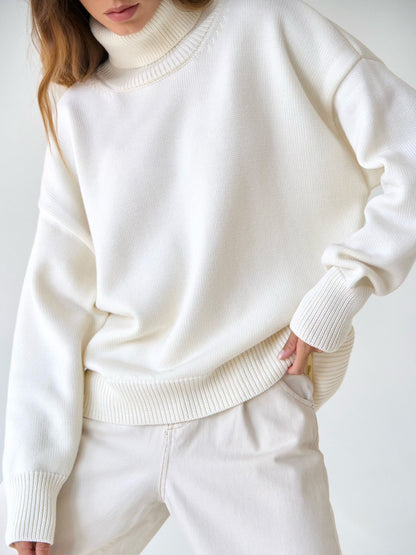 High Collar Loose Solid Color Sweater