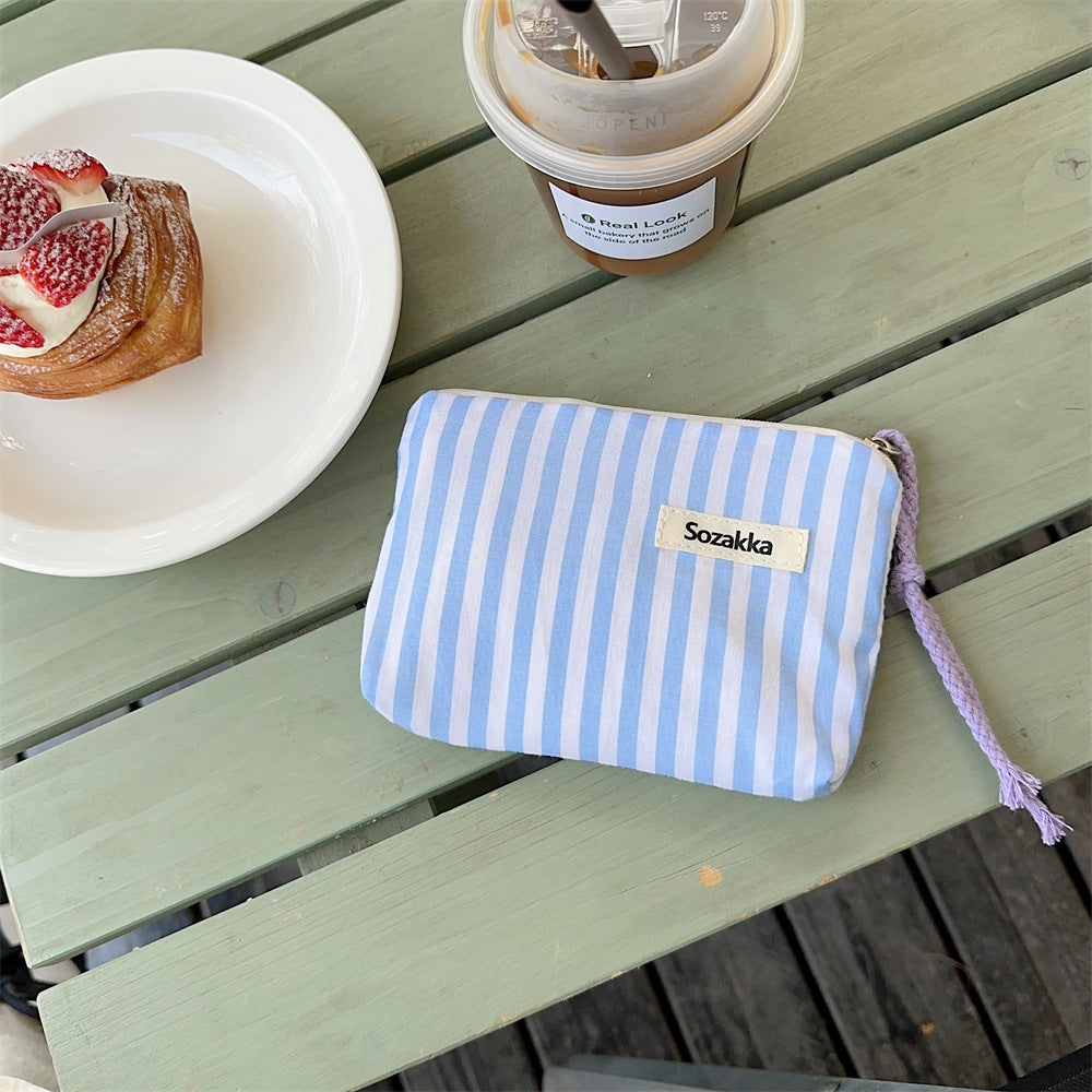 Cute Striped Color Block Mini Make Up Bag