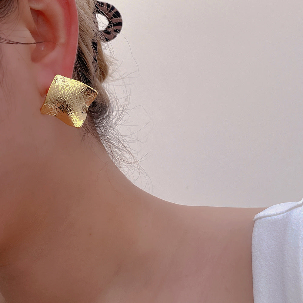 Simple Square Fold Cool Stud Earrings