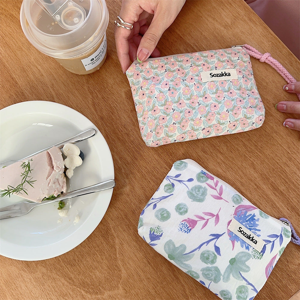 Simple Flower Print Mini Make Up Bag