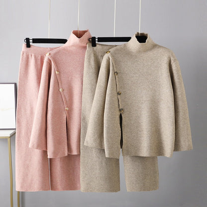 2+ Stand Collar Side Split Knit Sets