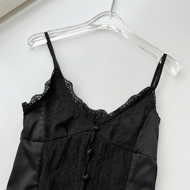 Sweet Slim Buttons Lace String Top