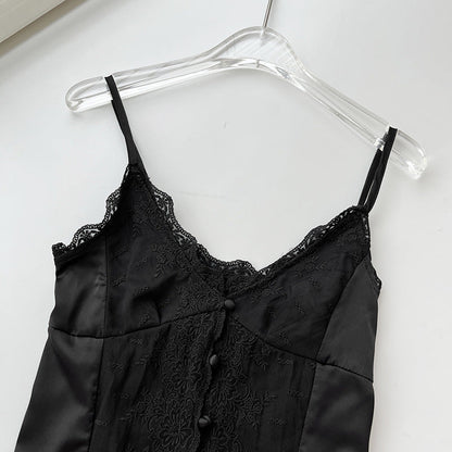 Sweet Slim Buttons Lace String Top