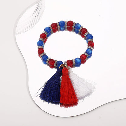 Independence Day Handmade Beaded Tassel Bracelet