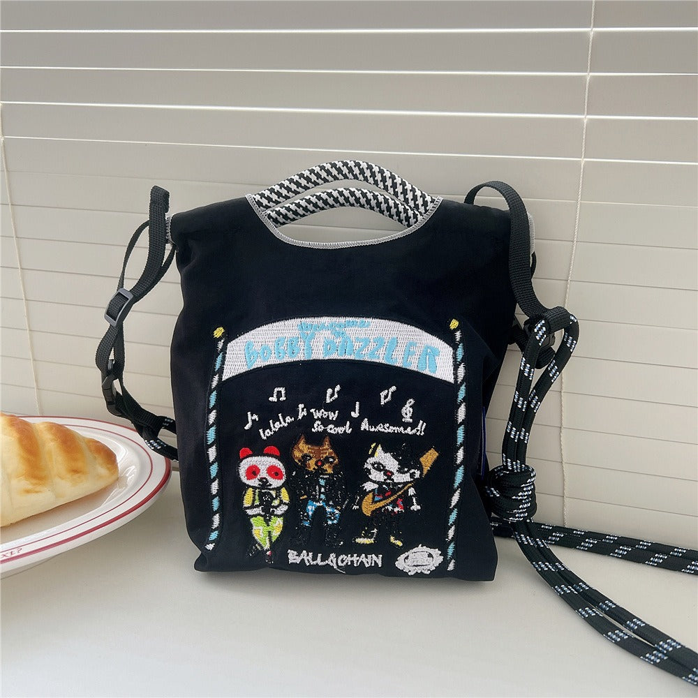 Mini Embrodered Nylon Shopping Shoulder Bag