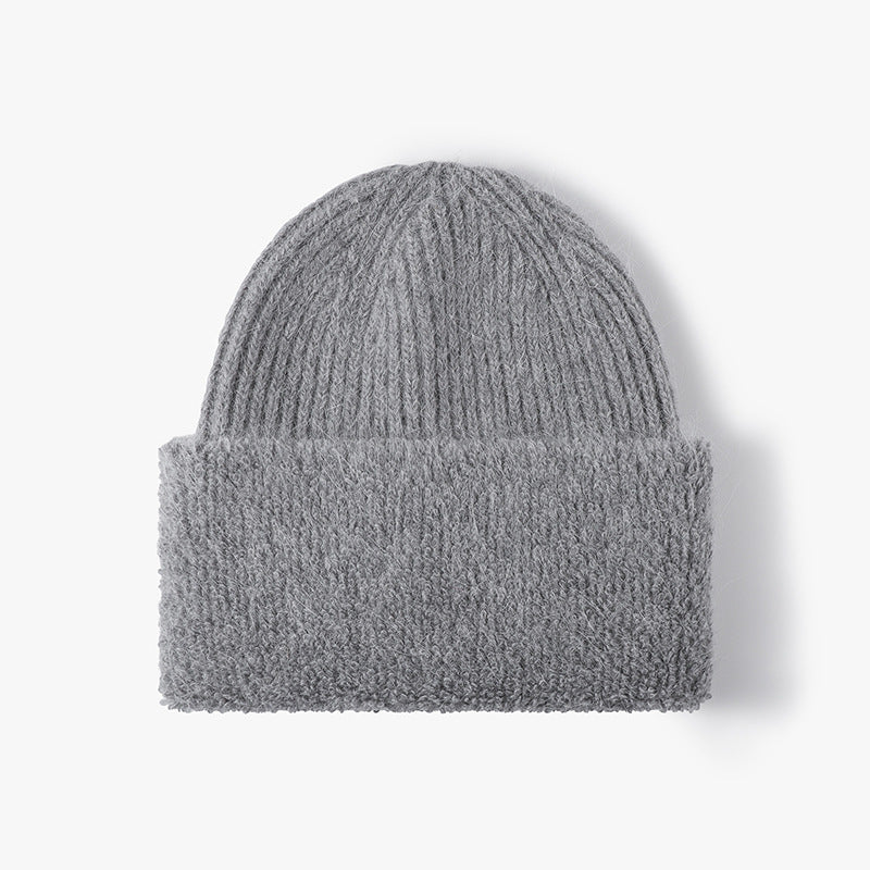 Solid Color Knit Hat High Flap Beanie