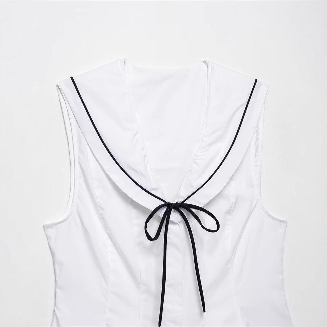 Elegant Solid Color Bow Sleeveless Top