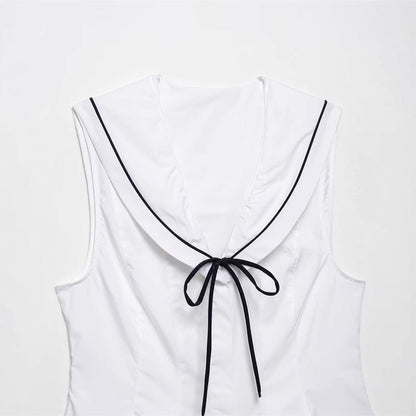 Elegant Solid Color Bow Sleeveless Top