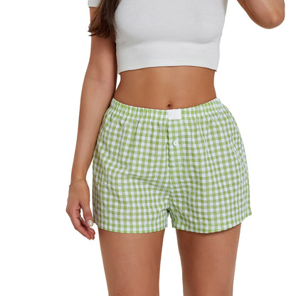 Casual Plaid High Waisted Loose Shorts