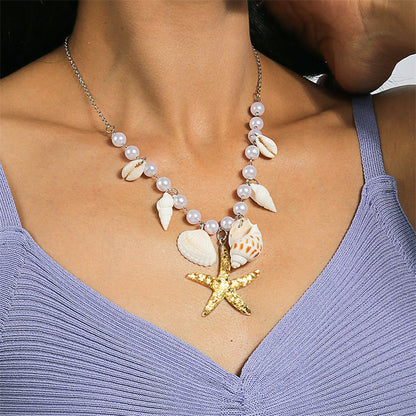 Trendy Shell Conch Pendant Layered Chain Necklace