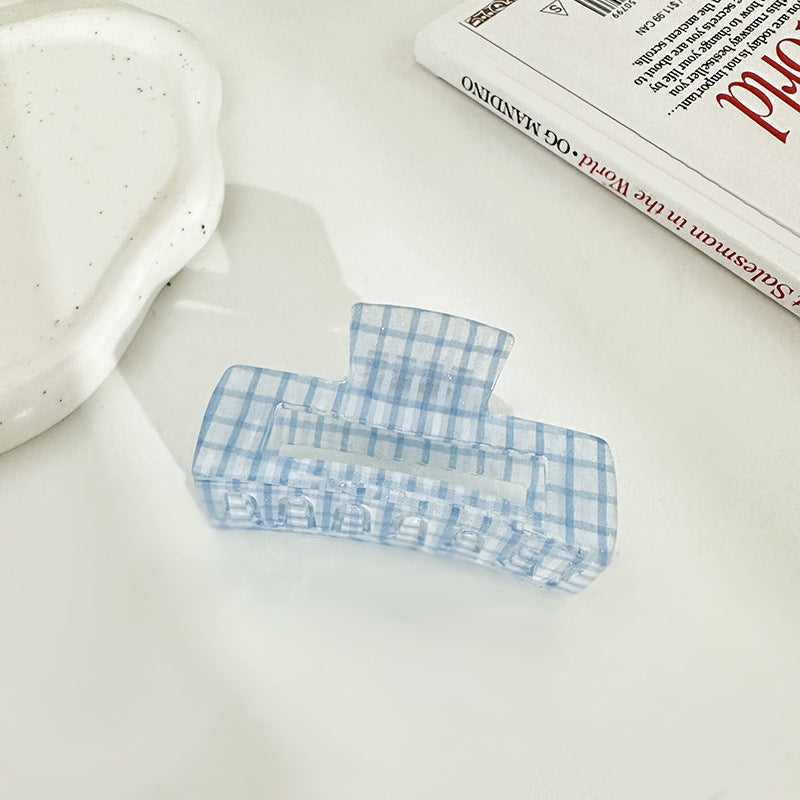 Simple Blue Plaid Acetate Claw Clip