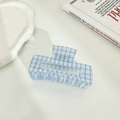 Simple Blue Plaid Acetate Claw Clip
