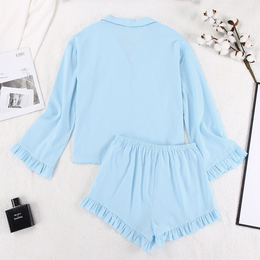 Flounce Loose Solid Color Homewear Sets