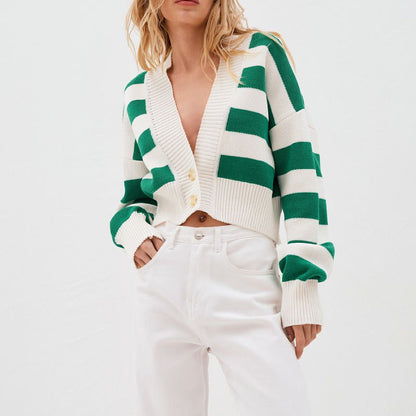 Loose Striped Long Sleeve Knit Cardigan