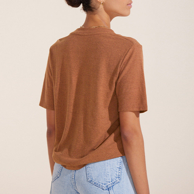 Solid Color Deep V-Neck Loose T-Shirt