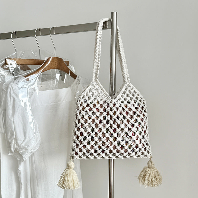 Tassel Hollow Braided Shoulder Bag
