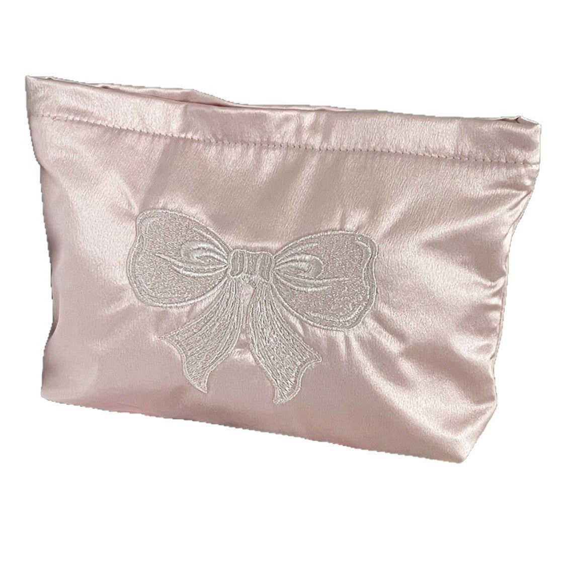 Cute Embroidered Bow Satin Makeup Bag
