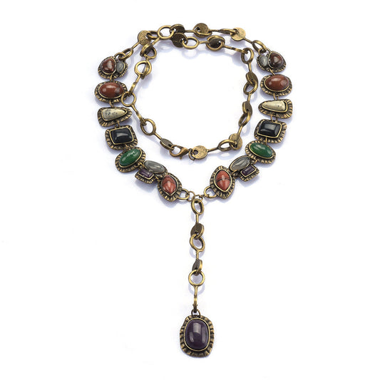 Vintage Multi-Color Gemstone Pendant Necklace