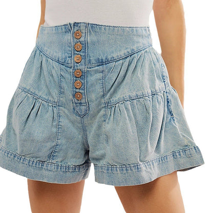 Ruffle Buttons Casual High Waist Denim Shorts