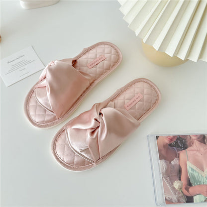 Elegant Cross Bow Satin Indoor Slippers