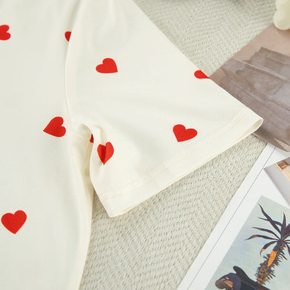 2PCS Love Print Knit Sleepwear Sets