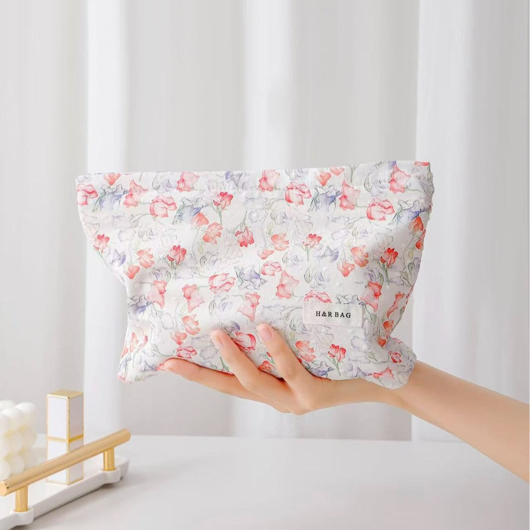 Cute Flower Printed Cotton Makeup Bag