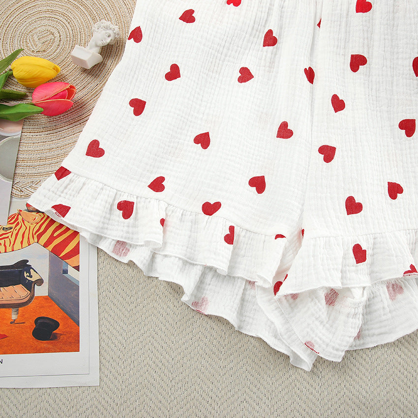 Love Print Flounce Sexy Sleepwear Sets