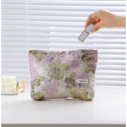 Vintage Floral Jacquard Portable Cosmetic Bag
