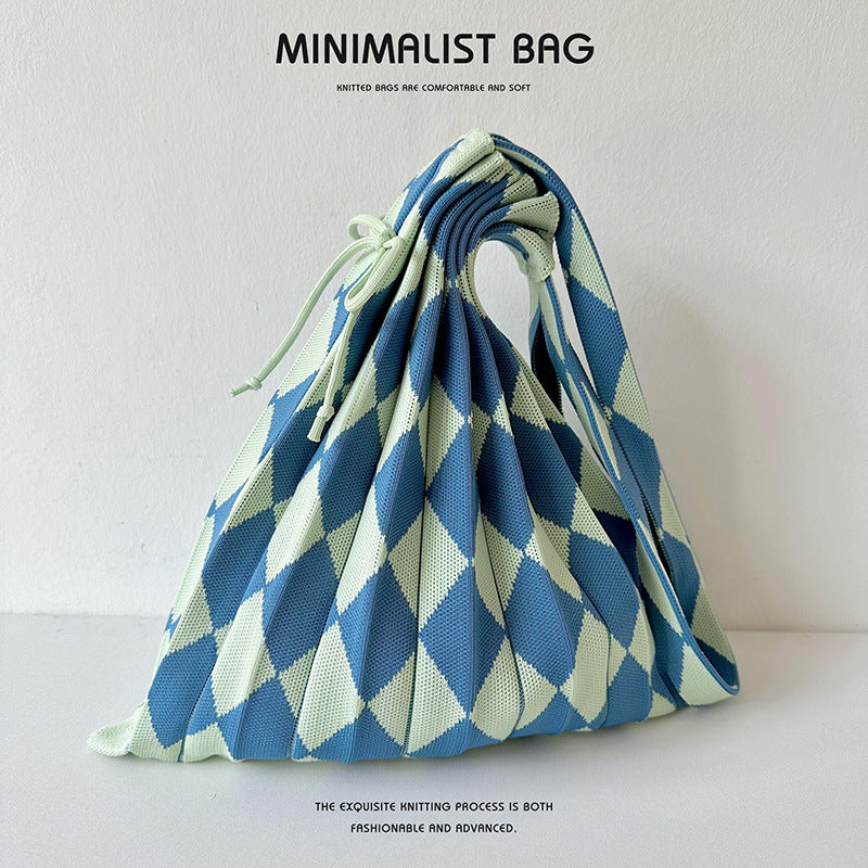 Colorful Plaid Simple Folded Knit Shoulder Bag