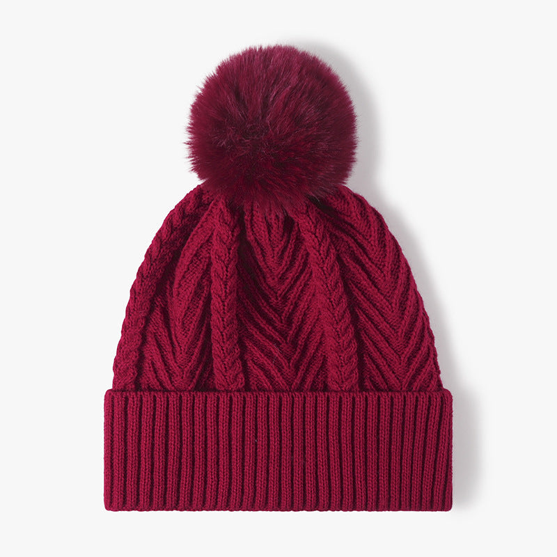 Twist Solid Color Knit Pom Beanie