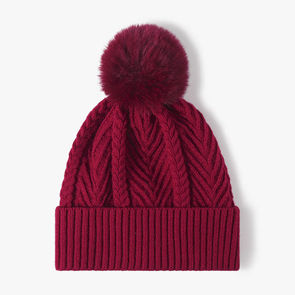 Twist Solid Color Knit Pom Beanie