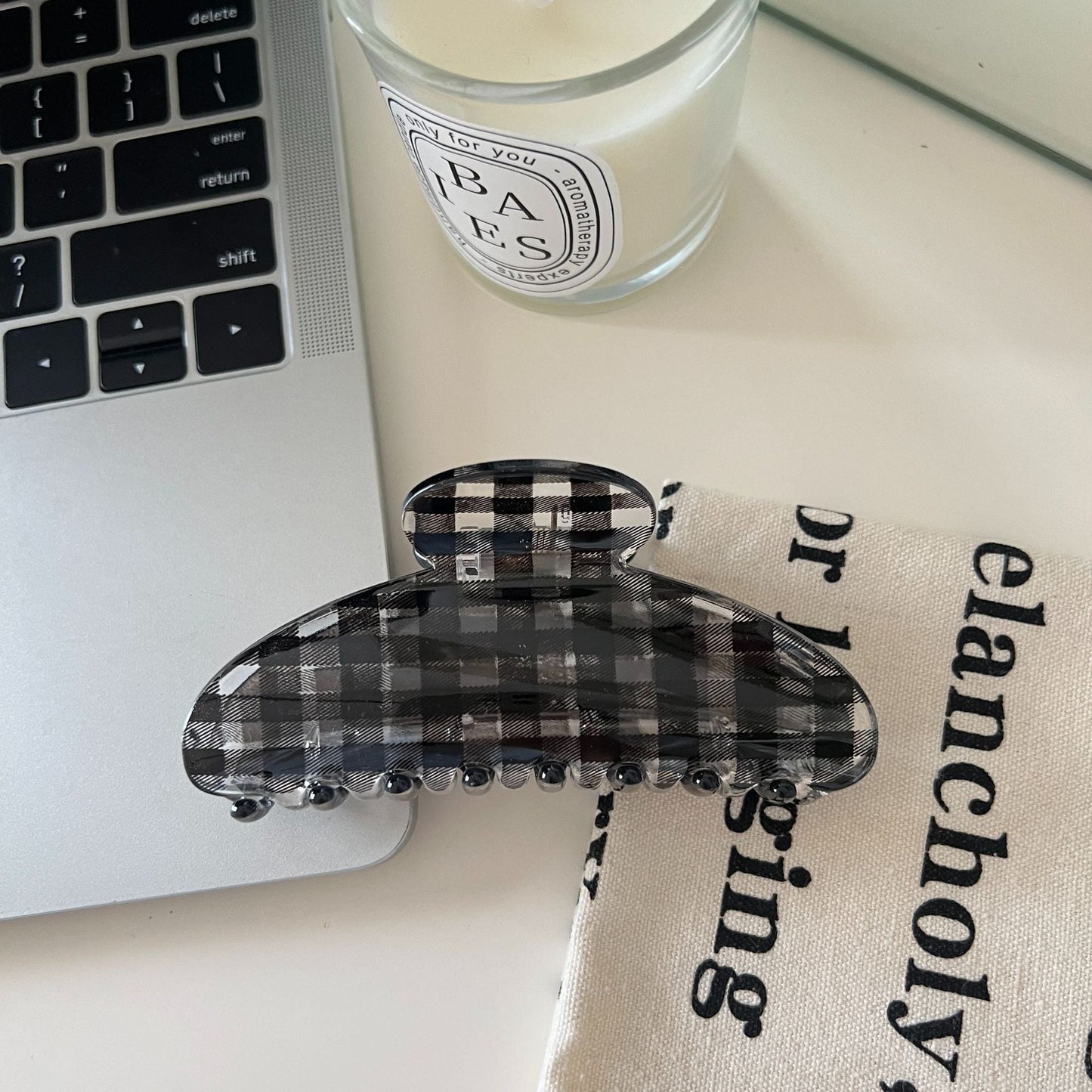 Black Plaid Geometric Sheer Hair Claw