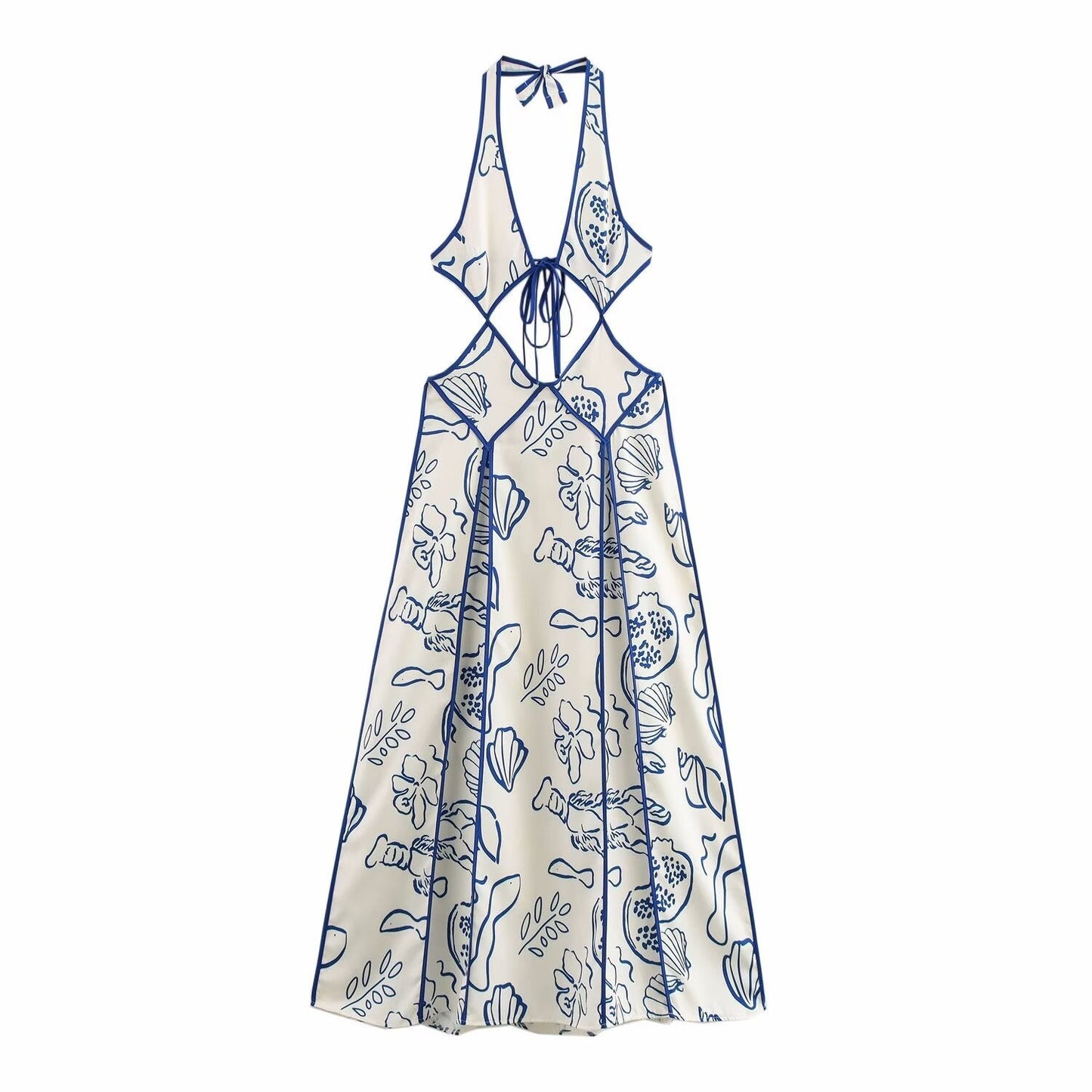 Sexy Halter Floral Cutout Sleeveless Maxi Dress