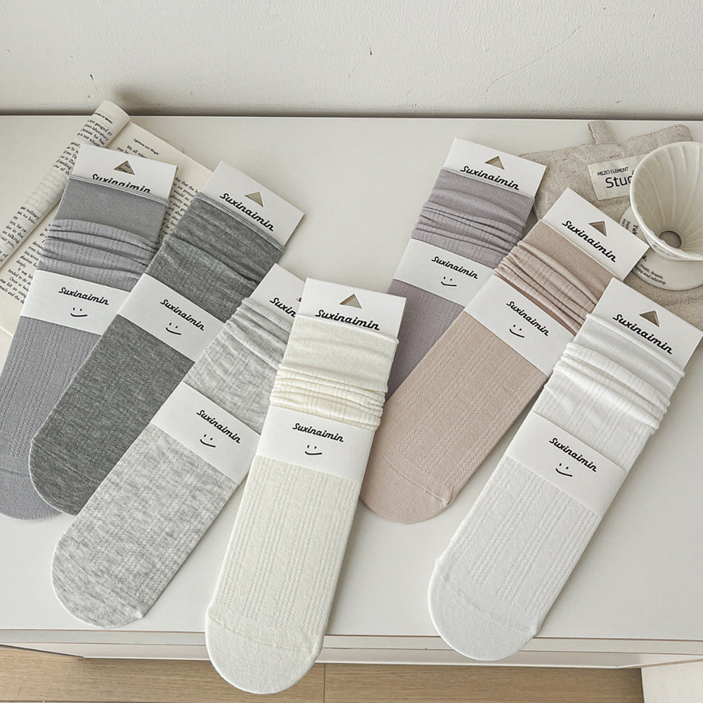 Solid Color Cotton Hollow Crew Maternity Socks