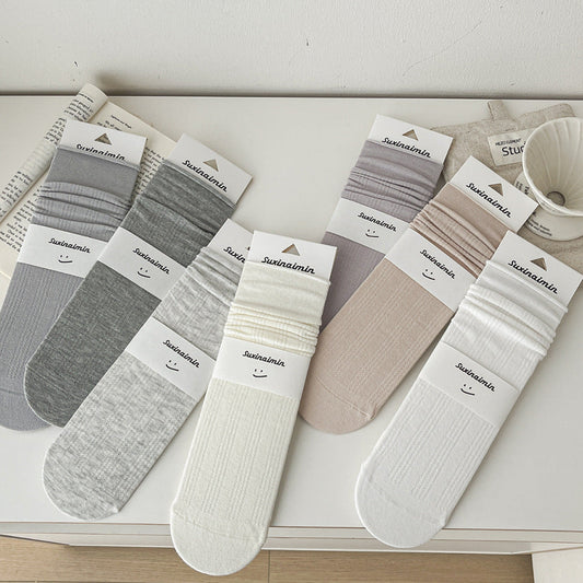 Solid Color Cotton Hollow Crew Maternity Socks