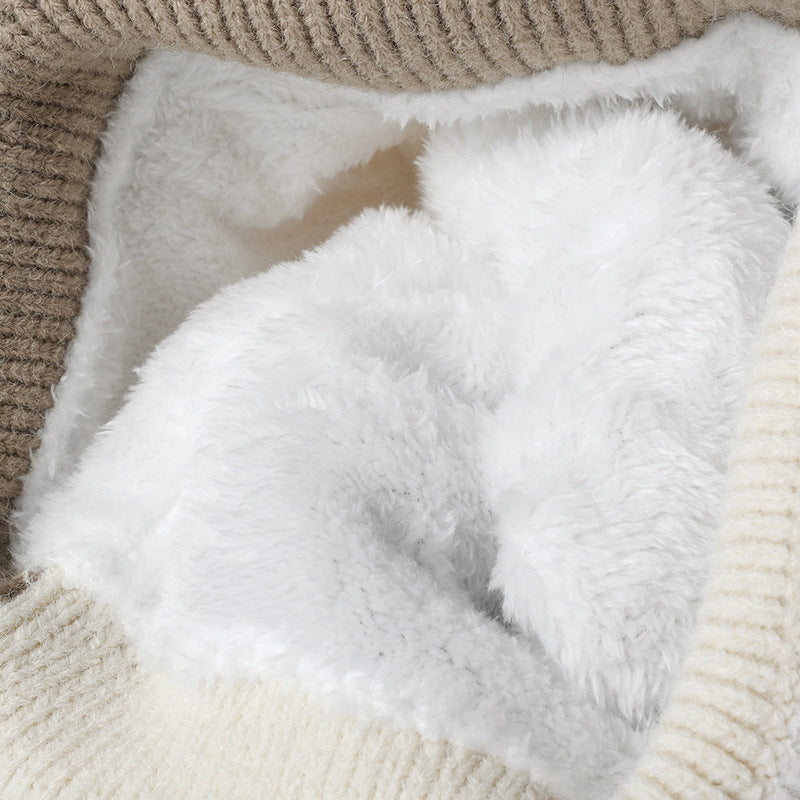 Contrast Color Padded Daily Knit Pom Beanie