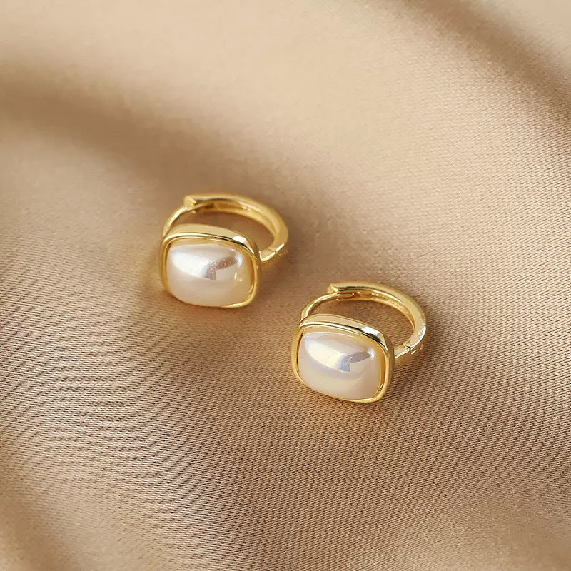 Square Pearl Vintage Simple Hoop Earrings