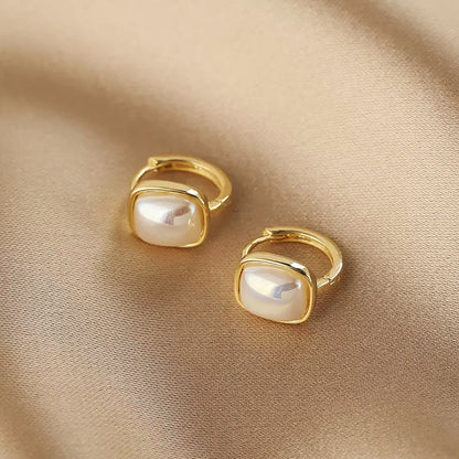 Square Pearl Vintage Simple Hoop Earrings