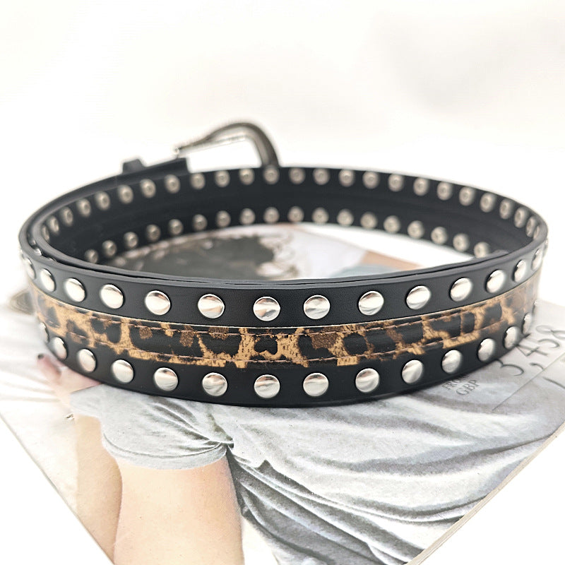 Leopard Stud Punk Simple Leather Belt