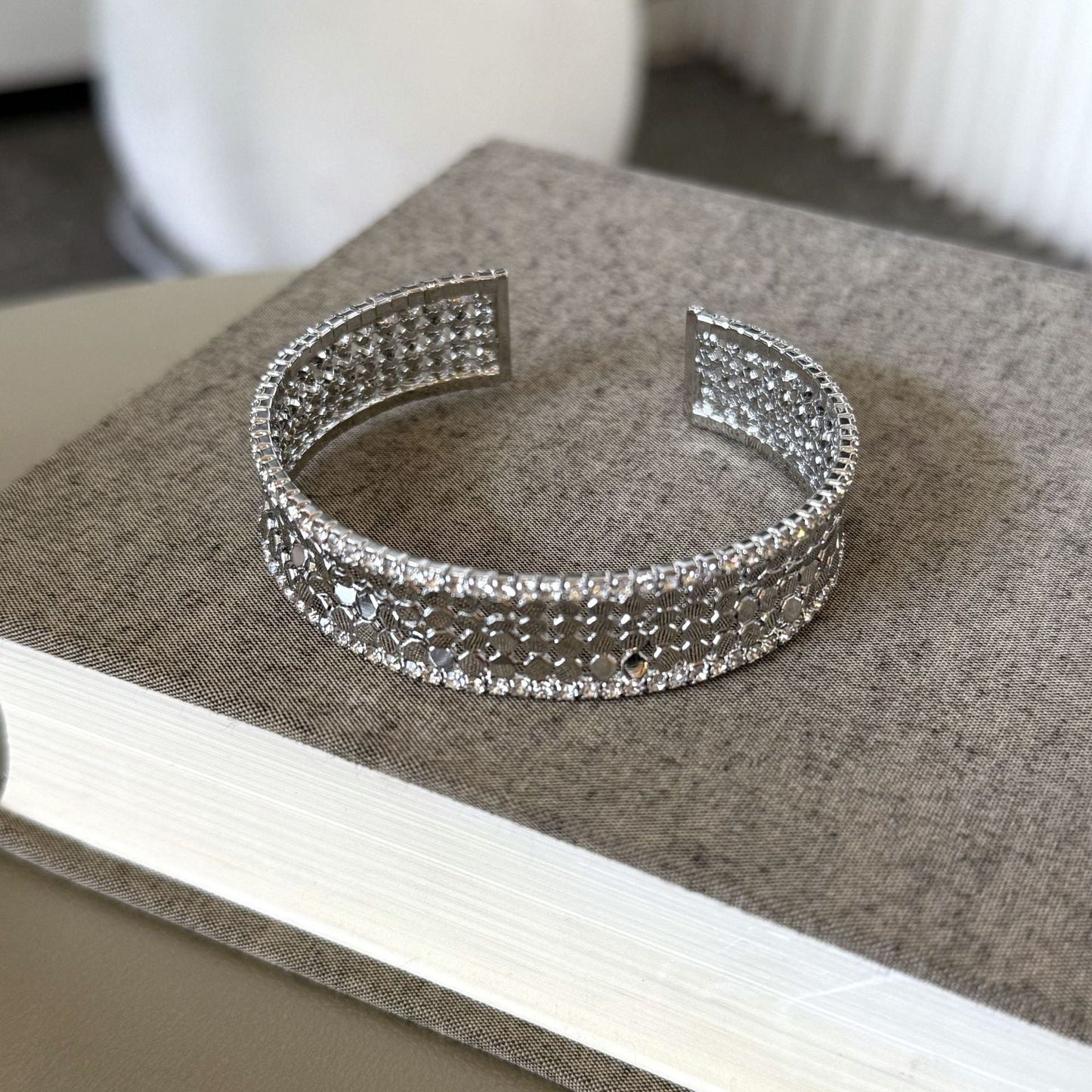Trendy Rhinestone Wide Open Bangle Bracelet